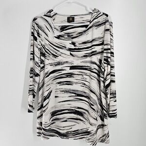 JM Collection Women's 3/4‎ Sleeve Blouse Size XL, Black/White